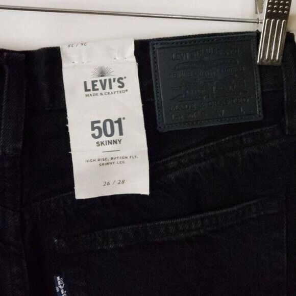 Levi's Embroidered 501 Skinny Made and Crafted Jeans Black Women's Size 26/28 - Picture 5 of 8